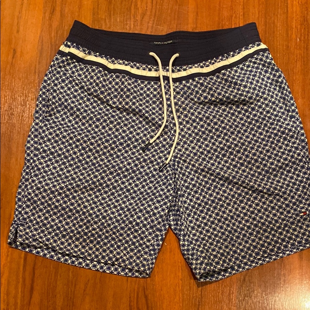 Tommy Hilfiger Blue and White Board Shorts Geometric Design